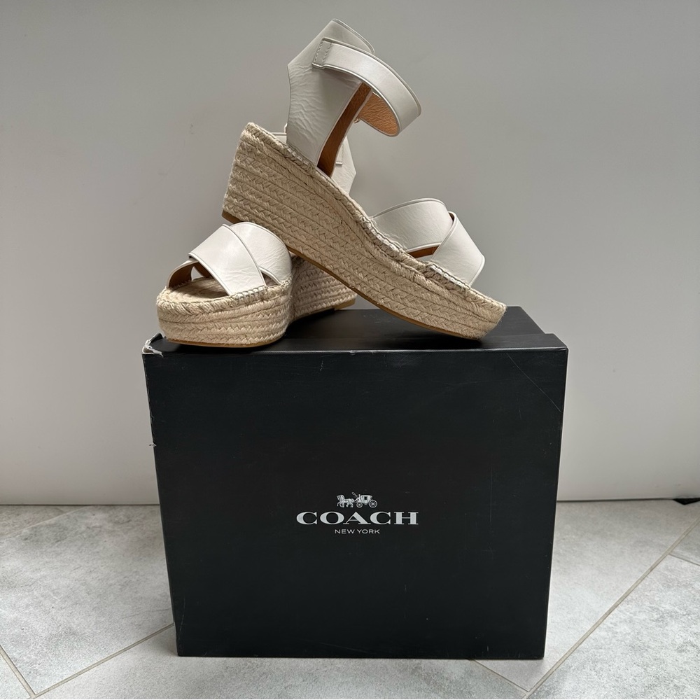 NWOT Coach Primrose Chalk Espadrille Wedge Sandals